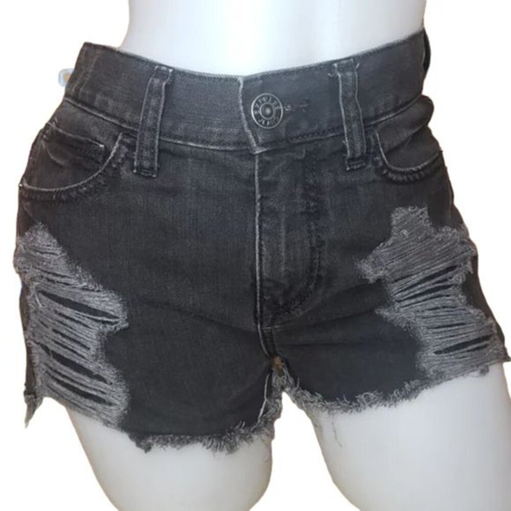 EXPRESS JEANS DESTROYED DENIM BLACK JEAN SHORTS JUNIORS SIZE 0